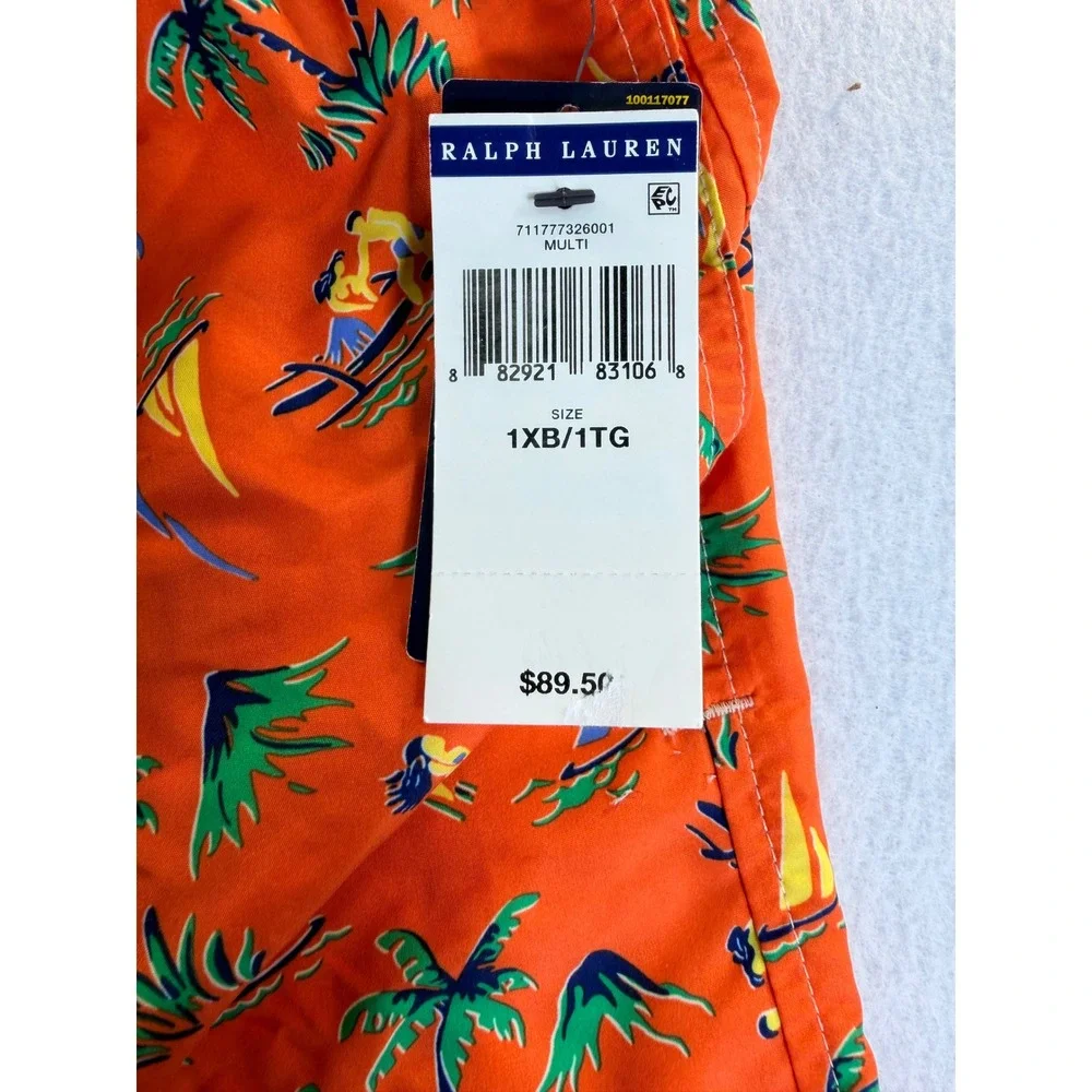 Polo Ralph Lauren Mens Orange Tropical Hula Sailboat Swim Trunks 1XB NWT